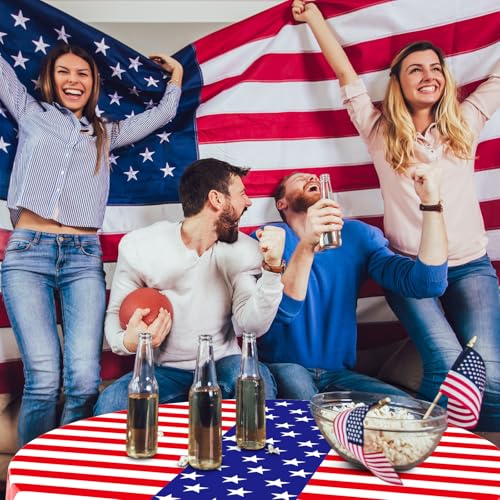 Image of Oudain 4th of July Decoration Tablecloths 84 Inch Plastic 250th Anniversary Patriotic Tablecloth American Flag Red White Blue Disposable Tablecover for Memorial Day Party Supplies(6 Pcs,Star Stripe)