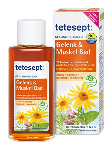 tetesept Gelenk & Muskel Bad – Wohltuendes Gesundheitsbad mit ätherischem Öl – Flüssiger Badezusatz für beanspruchte Muskel- & Gelenkpartien – 1 x 125 ml