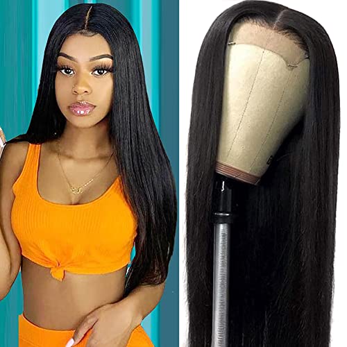 Perruque Lisse Cheveux Humain Perruque Femme Bresilienne Lace Frontal Wigs Human Hair 4x4 Transparent Lace Closure Wig Virgin Hair Free Part Straight Lace Wig Pre Plucked With Baby Hair (12 Inch 30cm) Cover