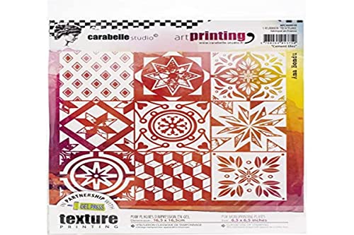 Carabelle Studios Art Printing Rubber Texture Stamp Square, Cement Tiles, for Gel Monoprint Plates, 16,5 x 16,5 cm, Transparent