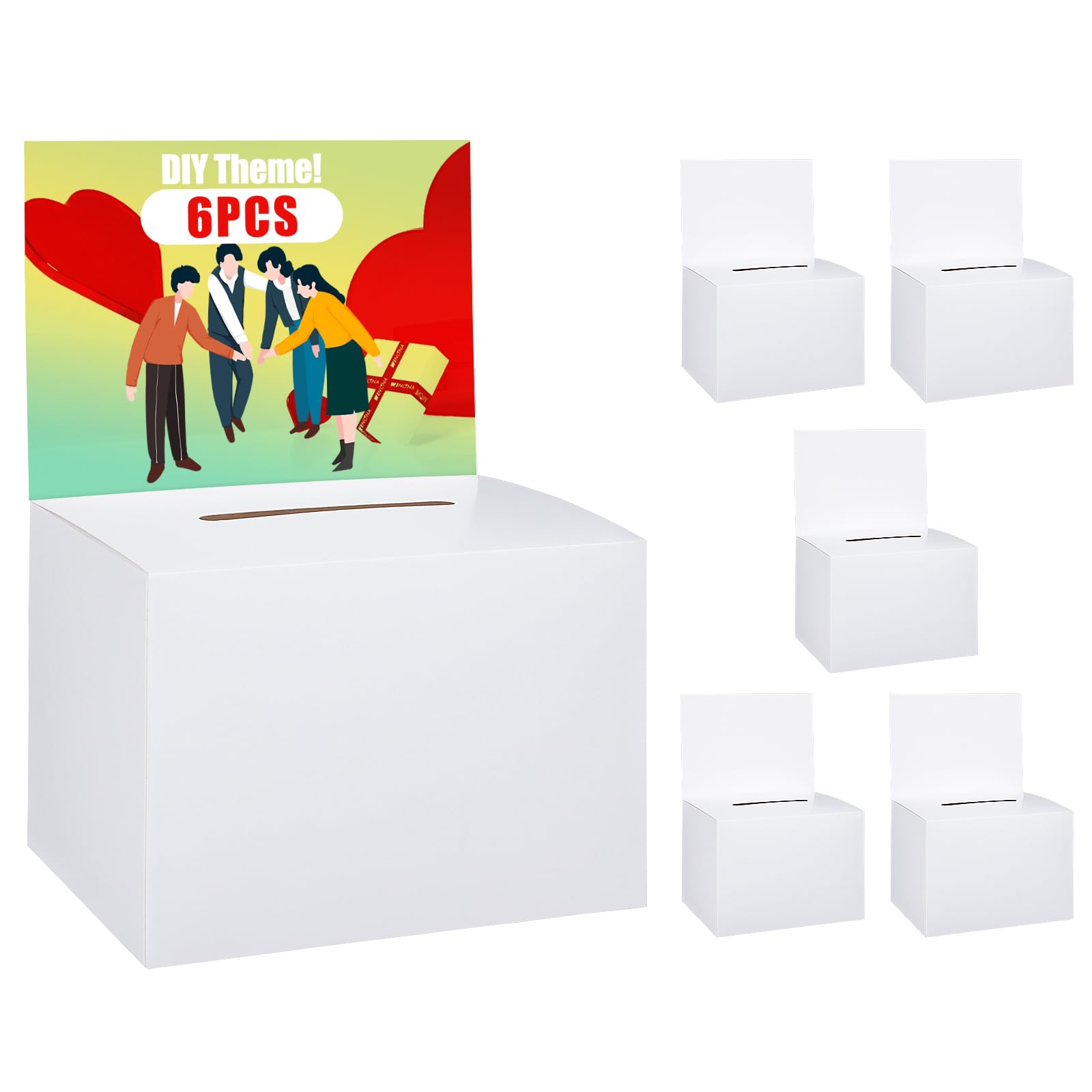 Uniclife 6 Pack Ballot Boxes with Slot 6.5" x 4.5" x 4.5" Suggestion Boxes Donation Box for Fundraising White Cardboard Box with Removable Header for Business Voting Collecting Card Charity