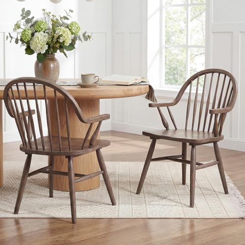 DUHOME Windsor Dining Chairs Set of 2 Solid Wood Spindle Curve Back Chairs with Arms Farmhouse Mid Century Modern Chairs for Kitchen Dining Room Restaurant Cafe & Hotel