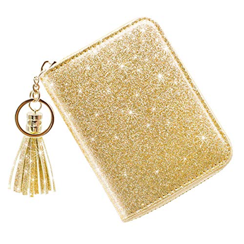 Coco Rossi Women's Small Credit Card Wallet Rfid Cute Glitter Card Holder For Women, Gold #TOP7