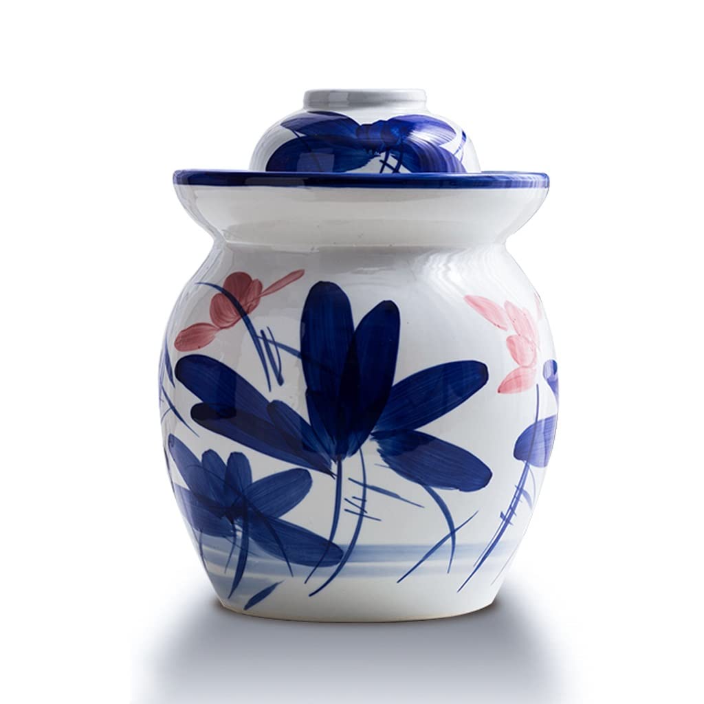 Cerámica hecha a mano Fermentación Crock Pickling Pot Frascos de fermentación de cerámica china tradicional Fermentador de gres con tapa de cierre de aire con sello de agua for encurtidos de chucrut K