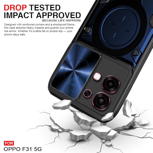 Image of AESTMO Armor Oppo F31 / F33 5G Bumper Back Case Cover | Ring Holder & CD Pattern Sliding Camera Shutter Cover | Back Case Cover for Oppo F31 / F33 5G (Blue)