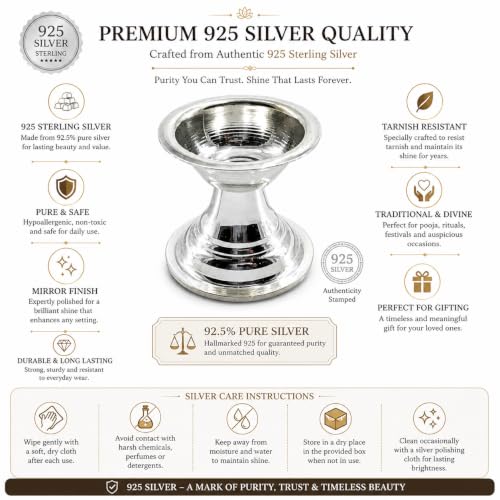 Image of Silver Diya /Ghee Vilakku /Lamp - Silver Pooja Items for Home, Return Gift for Navarathri, Wedding, Housewarming & Festivals - 40 Gram | Handcrafted | Worship God