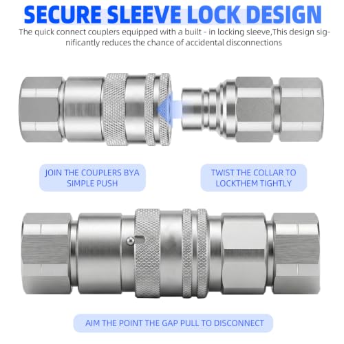 Image of 1 /2'' NPT Flat Face Hydraulic Quick Connect Couplers /Couplings Set w /Dust Caps ISO 16028 Standard, Skid Steer Bobcat 1 /2 Body Quick Disconnect 2Set