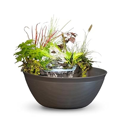 Aquascape 78325 AquaGarden Pond and Waterfall Kit Container Water Garden, Measures 23. 5-inch in Diameter and 9 7/8-inch Tall, Brown