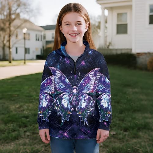 Image of AmzPrint Girls Graphic Quarter Zip Coat Long Sleeve Lightweight Oversized Athletic Running Hoodies For Kids Teen Girls