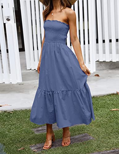 Image of ZESICA Women's Summer Boho Strapless Maxi Dress 2026 Casual Off Shoulder Smocked Flowy A Line Beach Holiday Long Dresses
