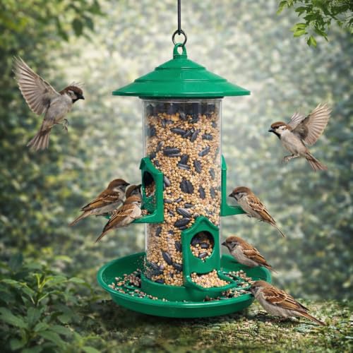 Image of Bird Feeder for Balcony & Garden, 1L Large Capacity Hanging Bird Feeder, Weather Resistant Seed Feeder with Tray for Sparrows & Small Birds - BirdShala