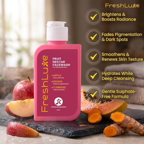 Image of Fruit Nectar Face Wash for Men & Women - 100ml (Pack of 2) | With Apple, Papaya & Turmeric | Vitamin C Face Wash for Pigmentation, Glowing, Hydrated & Even Skin Tone | SLS & Paraben Free