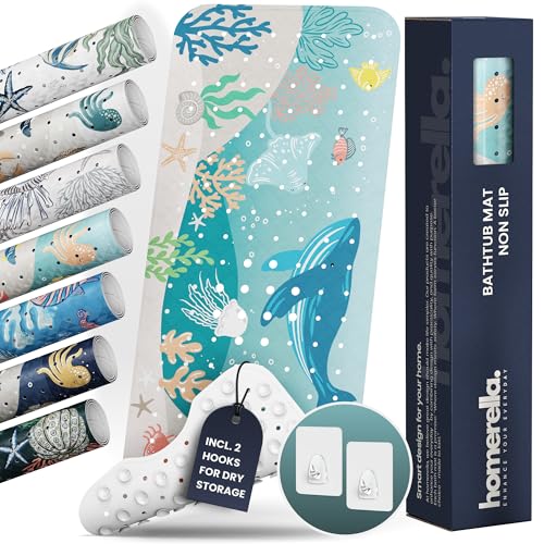 Bathtub Mat Non Slip Anti Mold for Kids 40x16 - homerella® Bath Mat for Tub, BPA Free, Incl. 2 Hooks, Washable Shower Mat Non Slip Anti Mold, Shower Mats for Inside Shower, EU Certified