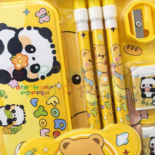 Image of Birthday Popper 4-in-1 Cartoon Themed Stationery Set for Kids - Set of 4 as Birthday Return Gifts, Study, Writing & Drawing - Type-4
