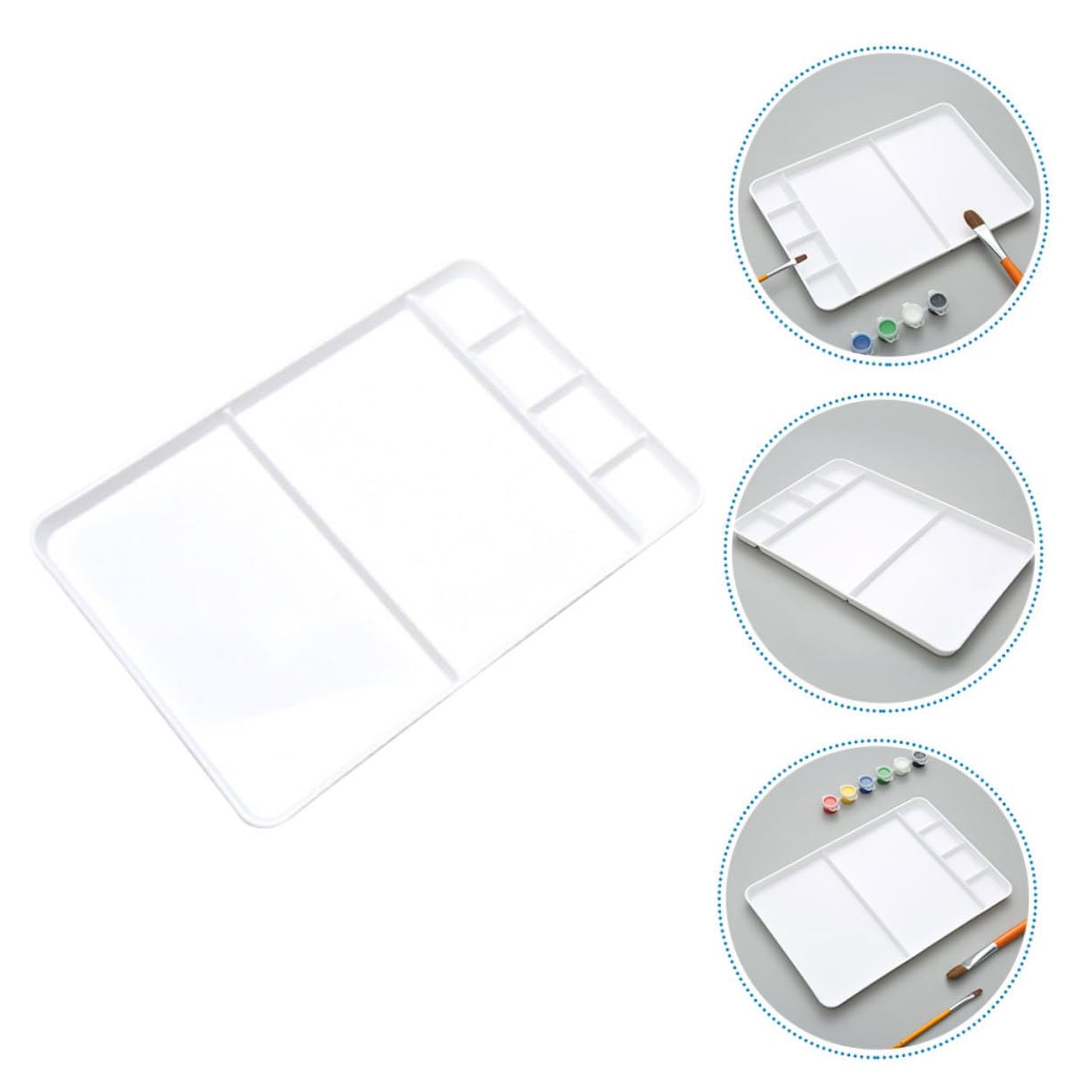 Palette de Peinture Carrée à Compartiments en Plastique PP Blanc