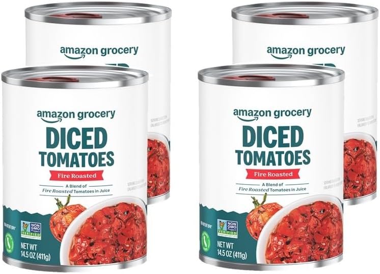 Amazon Grocery, Canned Fire Roasted Diced Tomatoes, 14.5 Oz (Pack of 4)