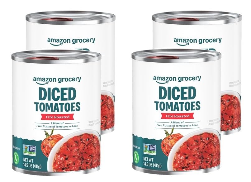 Canned Fire Roasted Diced Tomatoes, 14.5 Oz, Pack of 4 (Previously Amazon Fresh, Packaging May Vary)