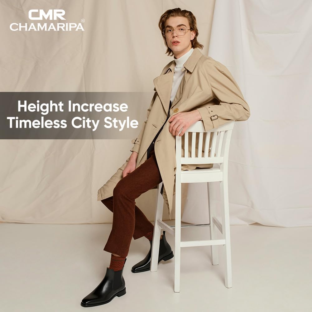 CHAMARIPA Elevator Shoes for Men | Invisible Height Increase Chelsea Boots | Built-in System Adds 2.36-2.75 Inches/6-7cm | Smart Casual & Business Ankle Boots | US 7.5-11.5