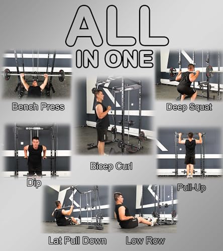 Image of Eonfit E2 Power Rack Power Cage with Cable Machine for Home Gym Equipment | Strength Training Squat Rack With Pivot Arms Functional Trainer Pulley System Cable Crossover Lat Pull Down For Garage Gym