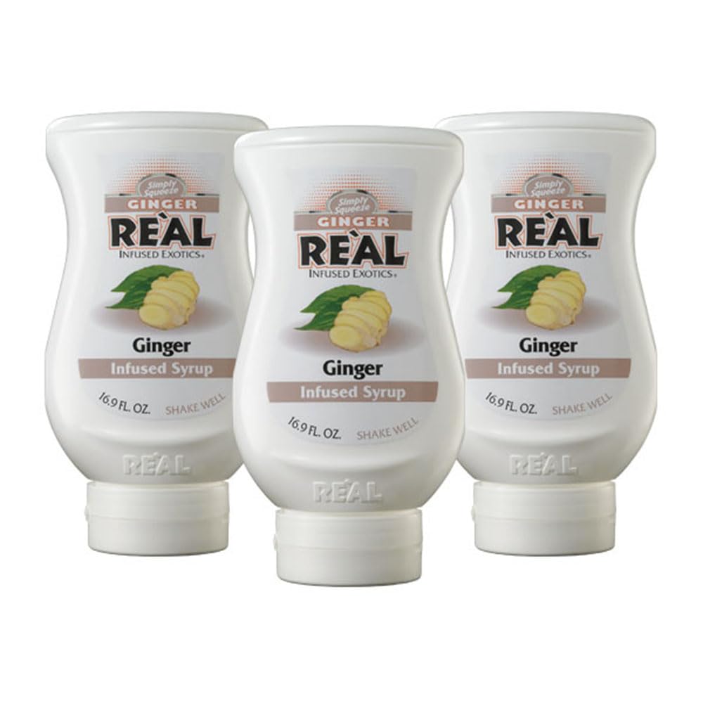 Ginger Reàl Infused Exotics, Ginger Infused Syrup, 16.9 FL OZ Squeezable Bottle (Pack of 3)