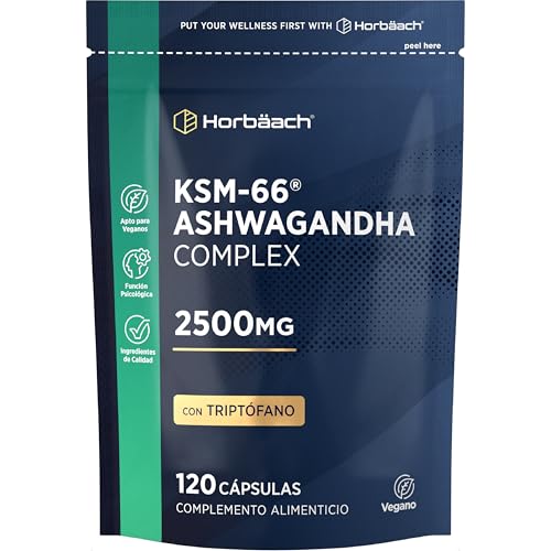 Ashwagandha KSM-66 Cápsulas Complex con Triptófano | 10 en 1 | 2000mg Ashwagandha por cápsula | 120 Cápsulas Veganas| con L-Triptófano, Camomila, Extracto de Bálsamo de Limón y más! | de Horbaach