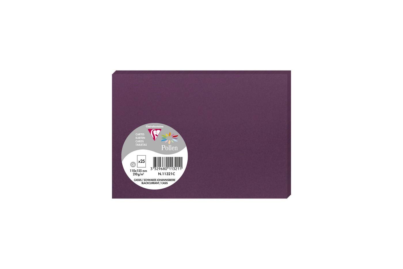 Clairefontaine 11321C Pack of 25 Plain Cards Format C6 11x15,5cm 210gsm Blackcurrant Invitation Correspondence Event Pollen Range Premium Smooth Paper
