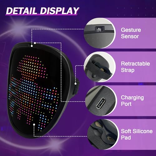 Masque LED à détection de gestes, le cadeau parfait pour le cosplay de Noël - 5