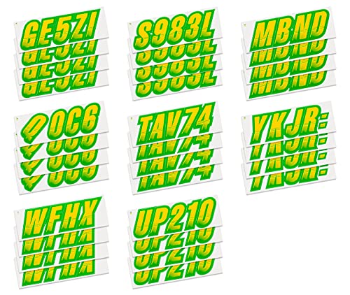 Image of STIFFIE Techtron Yellow /Green 3 inch Boat & PWC Registration Decals • Numbers Letters Stickers