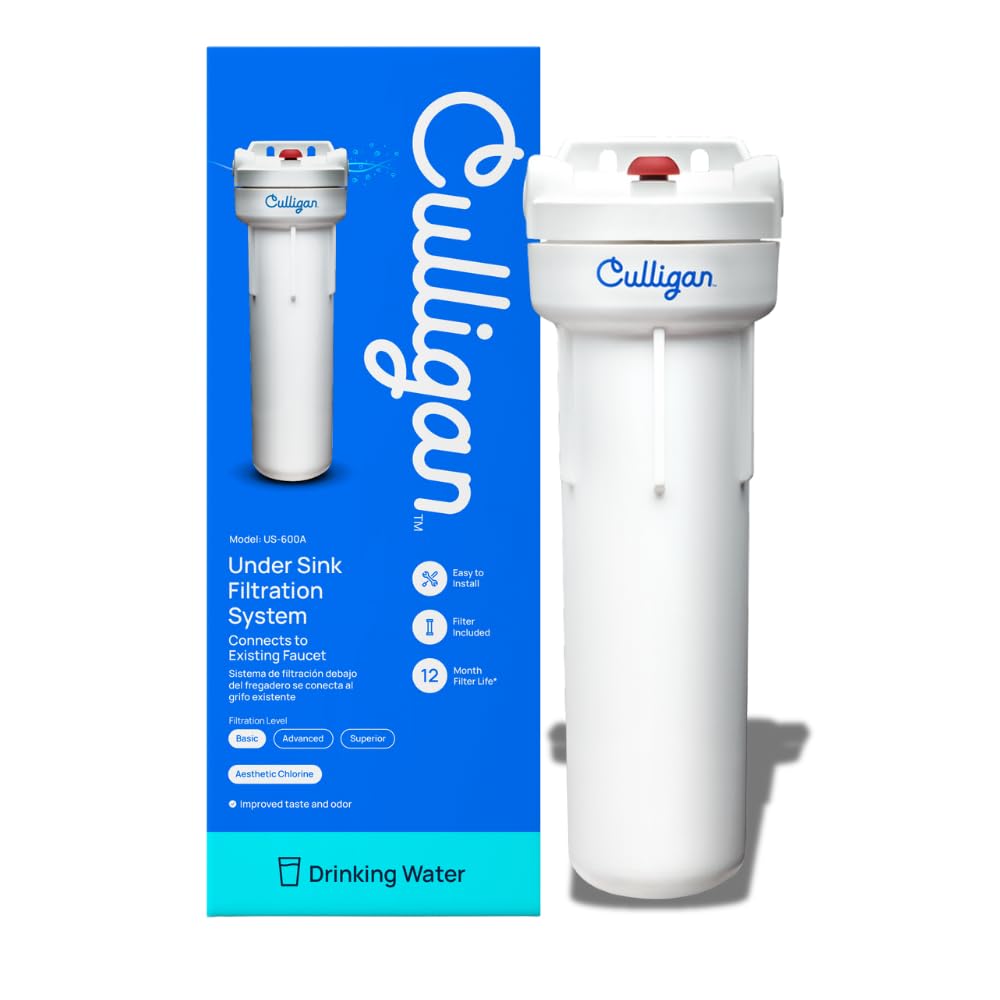 Culligan US-600A Under-Sink Water Filtration System – Water Filter Reduces Chlorine Taste & Odor – Includes D-20A Cartridge, Mounting Hardware & Wrench – 1,000 Gallon Capacity