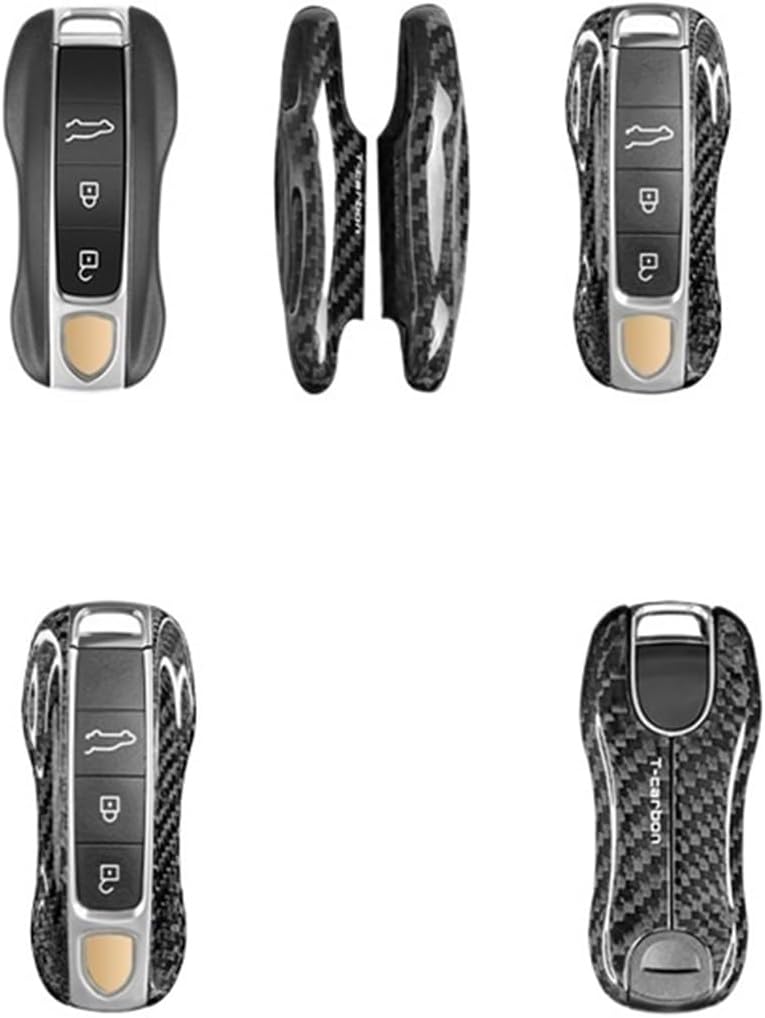 Carbon Fiber Pattern Compatible For Porsche Cayenne Panamera 718 911 Taycan Macan Car Remote Smart Key Case(TYPE A-Forge)
