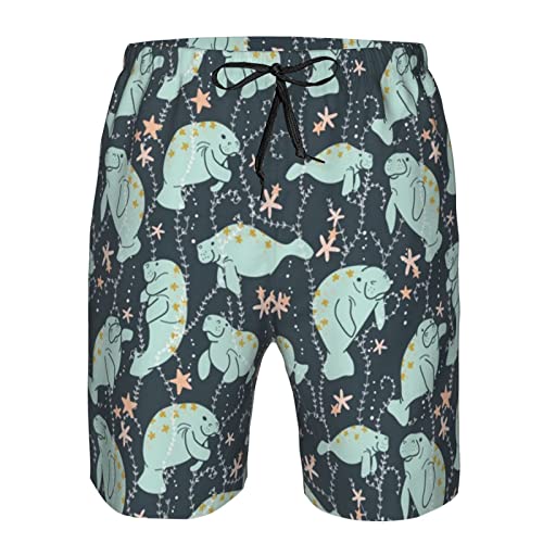 Mens Manatee Animals Swim Trunks Quick Dry Beach Shorts Mesh Lining Swimwear Bathing Suits with Pockets X-Large4