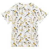 Boy Bathing Suit Short Sleeve Girls Rash Guard Top 4T Beauty Goldfinch Birds White