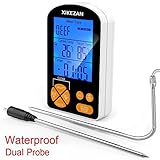 XIKEZAN Waterproof Dual Probe Meat Thermometer Instant Quick Read Kitchen Digital Electric Cooking Food Candy Thermometers for BBQ Oven Grilling Turkey Steak Baking Smoker Liquids Water Bread w/ Timer