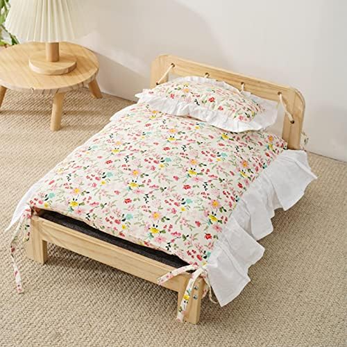Ballocoue Solid Wood Cat Bed, Hammock Elevated Pet Bed, Stable Structure Detachable Easy Assembly Cat Furniture for Indoors and Outdoors, Includes Quilt and Pillows. (Princess Floral)