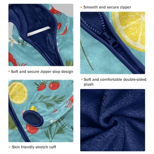 Lobster Lemon Tomato Flower Shell Toddler Fleece Jacket Girl Boys Hooded Fleece Jacket Coat Warm Outwear Zip-up 3-10T3