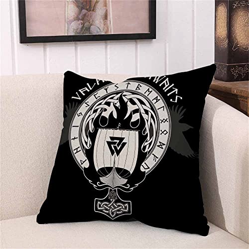 Husandy Throw Pillow Covers Mandala Hippie Blue Boat Warship Of The Drakkar On Fire And Black Warrior Pillow Case 18X18 Inch Cushion Cover For Home Party Decor #TOP1