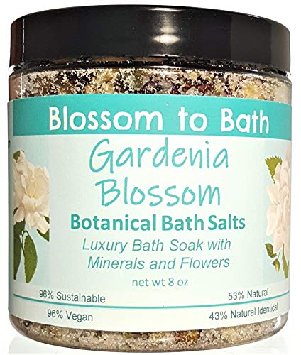 Gardenia Blossom Botanical Bath Salts (8 ounce) - Sweet Summer Flowers - Luxury Bath Soak with Minerals and Flowers. Made in USA by Blossom to Bath