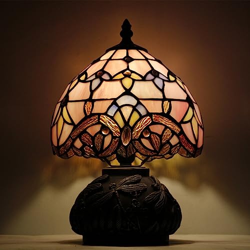 WERFACTORY Pink Tiffany-Style Stained-Glass Mushroom Table Lamp (11.5in) — view 6