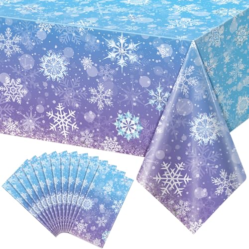 12Pack Winter Snowflake Plastic Tablecloth Decorations, Blue and Purple Snowflake Winter Wonderland Disposable Table Cover for Christmas Holiday New Year Party Supplies Decorations, 54x108 Inch by Zachely - Used condition - US$26.99