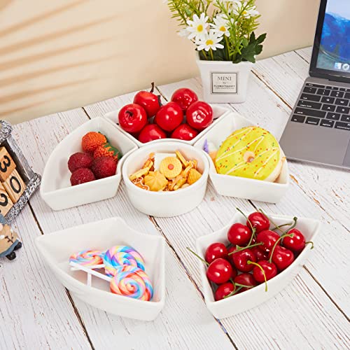 Nuanchu Ceramic Divided Serving Dishes Appetizer Serving Tray and Platters Set Snack Tray 6 Removable Snack Bowls with Basket for Relish Party Fruit Pizza Candy Nuts Condiment Veggies Chips Dips - Image 6