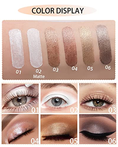 Matte Glitter White Eyeshadow Stick-2Pcs Waterproof Long Lasting Matte Shimmer Metallic Eye Shadow Eye Liner Crayon Automatic Makeup Pencil,Cream Eye Highlighter Brightener Pen,Highly Pigmented- 01+02 #TOP2