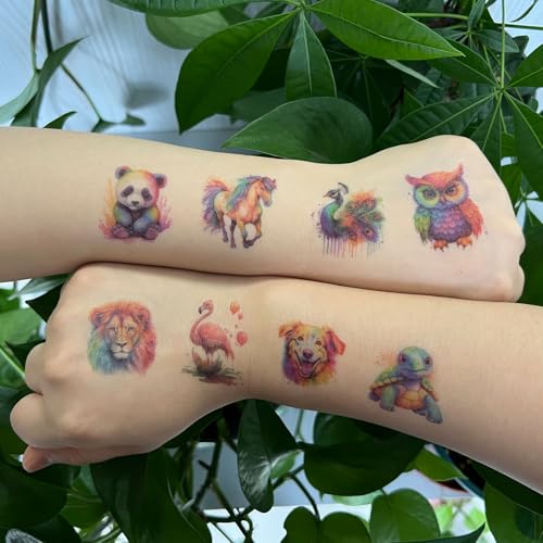 Tier Tattoos für Kinder, 10 Blätter Wasserfarben Tiere Temporäre Tattoos, Kinder Tattoo Hautfreundlich, Schultüte Füllung, Mitgebsel Kindergeburtstag