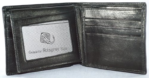 2Eyes Classy Black Genuine Stingray Leather Men's Wallet W/Long Zipper Slot #TOP3