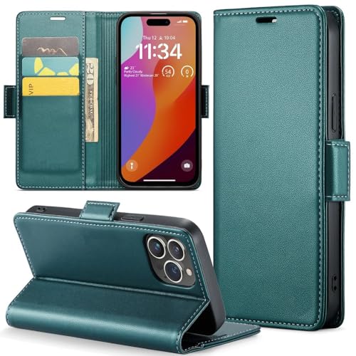 Étui portefeuille en cuir avec porte-cartes pour iPhone 14 et 11 Pro Max vert