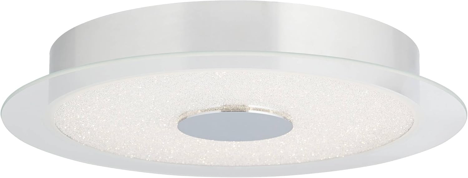 Possini Euro Design Modern Ceiling Light Flush Mount Fixture LED 16" Wide Chrome Crystal Sand Clear Acrylic for Bedroom Kitchen Living Room Family Hallway Bathroom House Home Dining