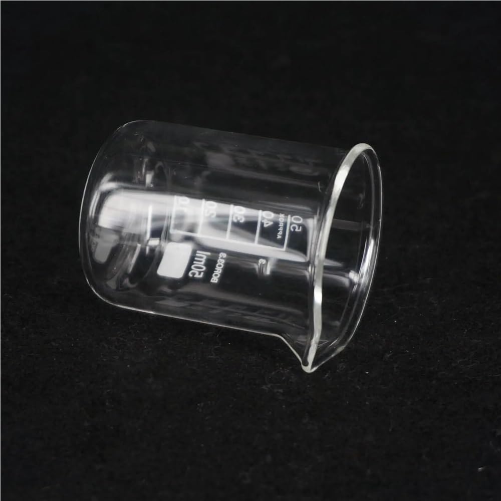Vaso de precipitados de Vidrio de 50 ml con Pico, Vaso de precipitados de borosilicato de Forma Baja, Vaso medidor de Vidrio Espesado para Laboratorio (1 Unidad)