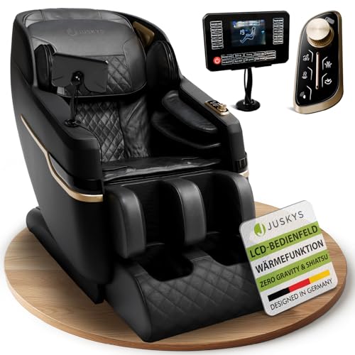 Juskys Massagesessel Naxos, elektronisch mit LCD-Bedienfeld, USB, Bluetooth, Airbags, Rollenmassage, Wärmefunktion, Fußverlängerung & Timer – Schwarz