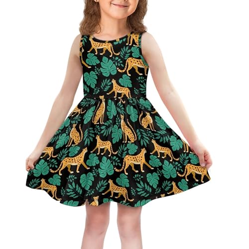 Girls Dress Sleeveless Crewneck A-line Dress Swing Flared Casual Party Dress with Pockets