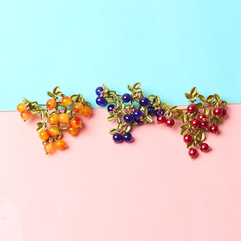 3-Piece Alloy & Enamel Cranberry Brooches, Elegant Blue-Green Fruit Design – Fashionable Women’s Accessories - Image 7