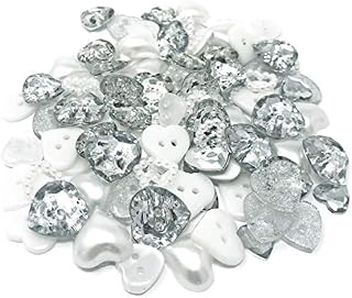 Wedding Touches 100 Mix Sparkly Silver & White Resin Heart Flatbacks Craft Cardmaking Embellishments